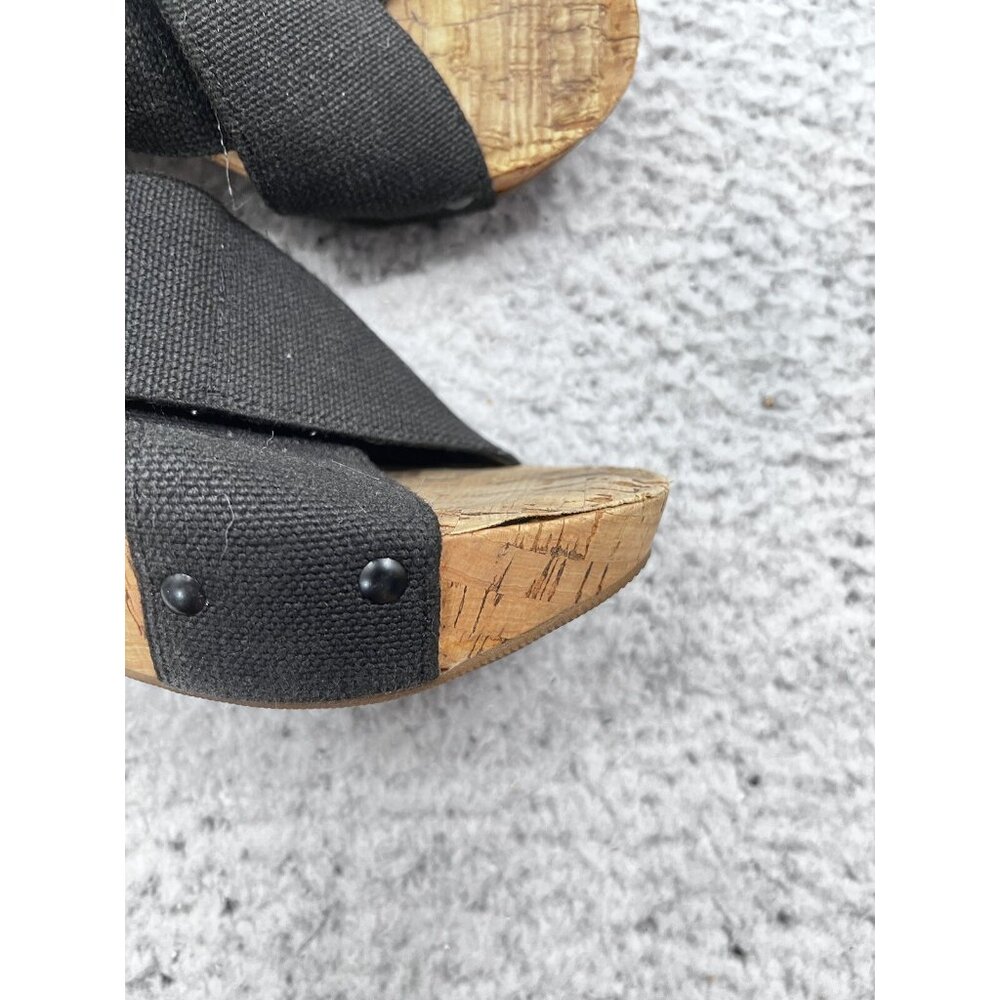 Women's Lucky Brand Miller Black Strap Slip On Cork Wedge Sandals Size 8 - Picture 9 of 13